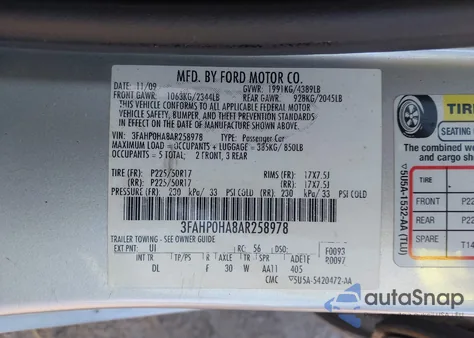 2010 Ford Fusion Se z USA, uszkodzony, nr VIN 3FAHP0HA8AR258978